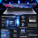 2026 Silver Laptop, Pentium Gold 6500Y Processor(Up to 3.4 Ghz),8Gb RAM 256GB SSD,14 Inch FHD IPS Display, 5000Mah Battery,Type-C