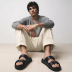 Nation Slip on Slides for Men with Adjustable Straps, Cushioned Footbed and Ridged Grip Outsole - Everyday Mens Sandals