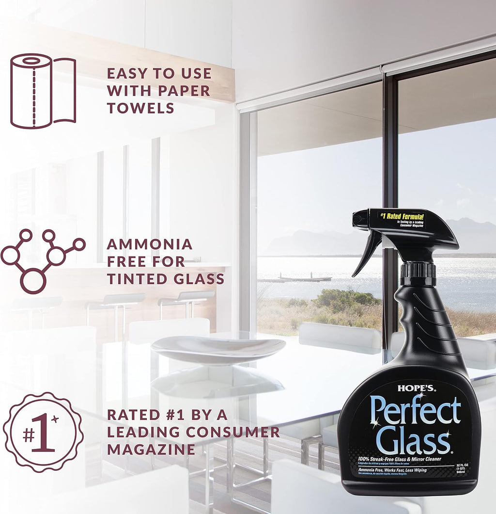 Perfect Glass Cleaner Spray, Streak-Free, Ammonia-Free Window, Mirror, Screen, Tinted Glass, and Shower Door Cleaner, Indoor and Outdoor Glass Surfaces, 32 Fl Oz, Pack of 6