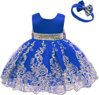 0-6 Years Baby Girls Pageant Lace Embroidery Dresses Toddler Formal Dress with Headwear