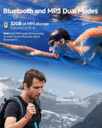 Bone Conduction Headphones, IPX8 Waterproof Swimming Headphones | Open Ear Earbuds with 32GB Memory, Switch to MP3 Mode Underwater, AI Music Generation, 8H Playtime Bluetooth 6.0 for Running