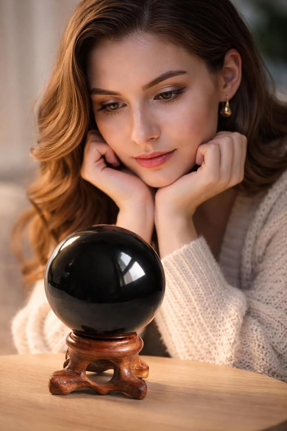 Natural Black Obsidian Crystal Ball with Stand, 30Mm/1.2" | Polished Gemstone Crystal Ball with Display Stand for Decor, Meditation, Scrying and Collections.
