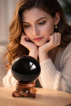 Natural Black Obsidian Crystal Ball with Stand, 30Mm/1.2" | Polished Gemstone Crystal Ball with Display Stand for Decor, Meditation, Scrying and Collections.