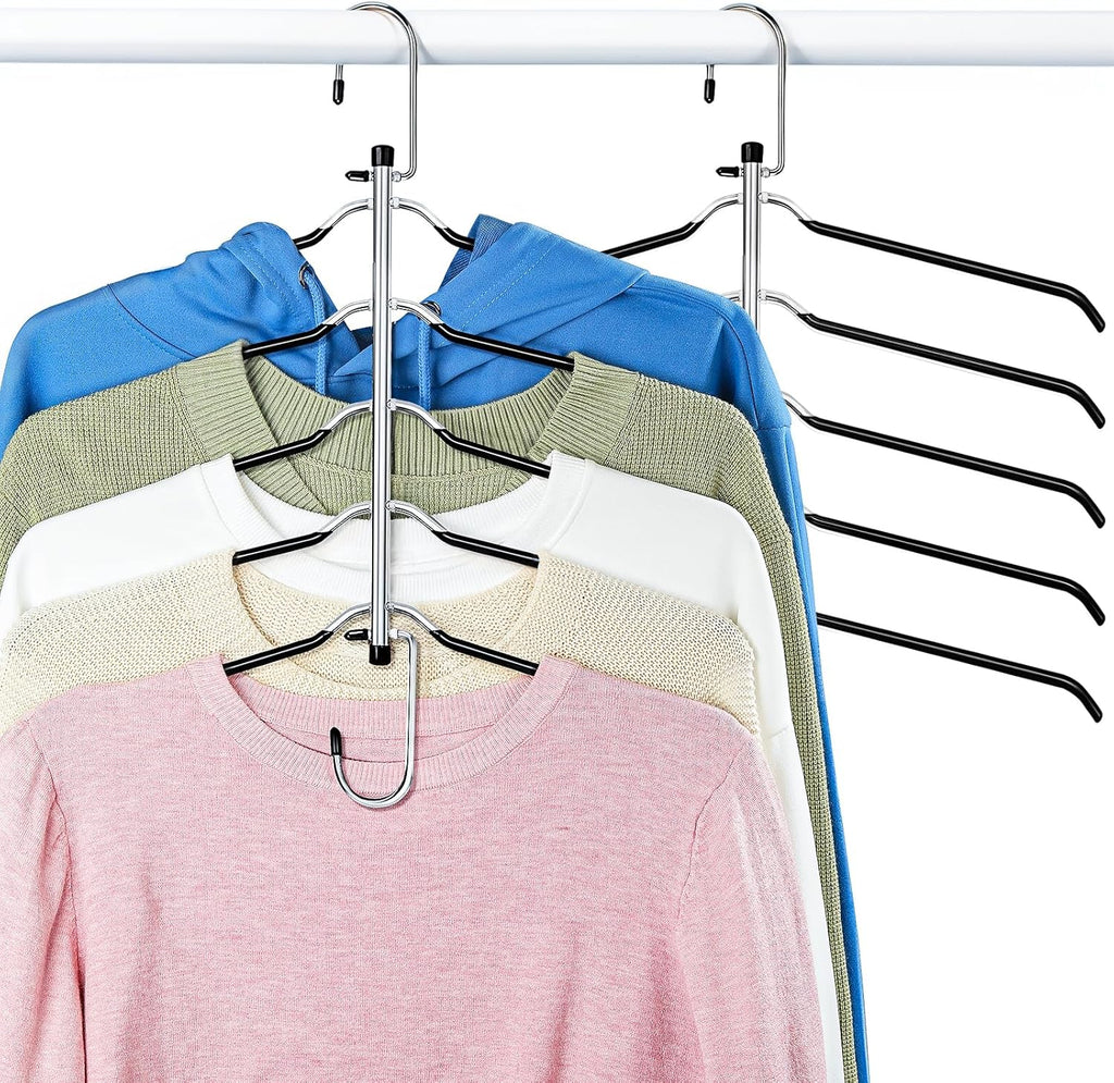 Clothes Hangers Space Saving Shirt Hangers,  Non Slip PVC Coating Multi Blouse Hangers Shirt Organizer for Closet Organizers and Storage for T Shirt Sweater Hoodie Coat Dress Black 2 Pack