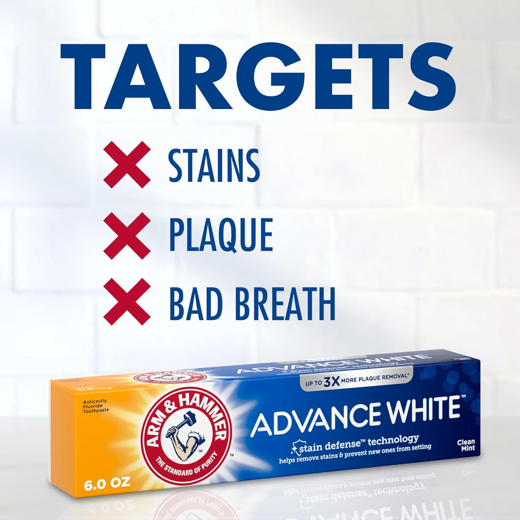 Advance White Toothpaste, Clean Mint Flavor, Stain Defense Technology, 6 Ounce (Pack of 4)