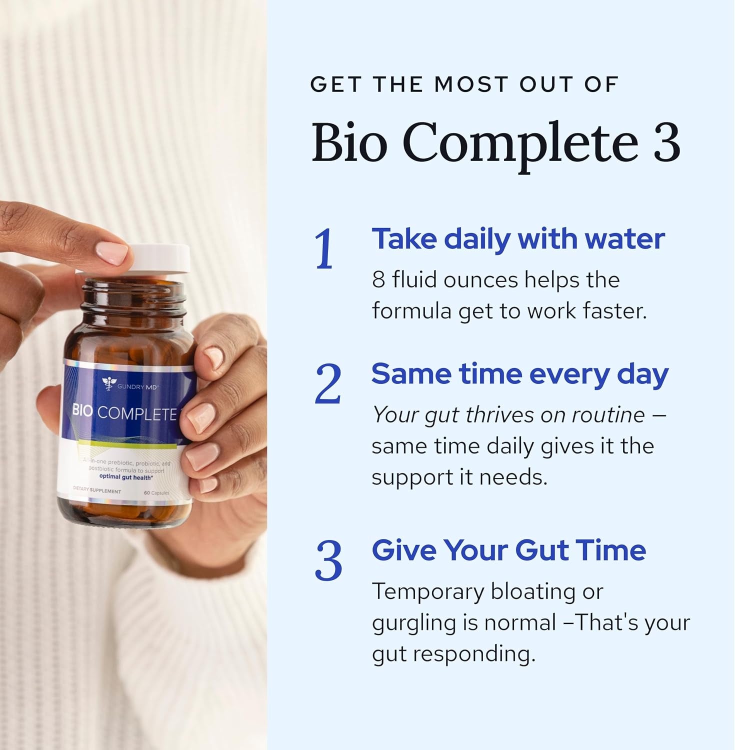 ® Bio Complete 3, 3-In-1 Probiotics for Gut Health, Probiotic Supplements for Digestion, Supplement Supporting Bloating, Gas, Food Cravings, Energy Levels, Skin, and Focus, 30 Day Supply