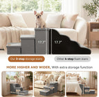 Wider Dog Ramp for High Bed with Storage, Foldable Dog Stairs | 18" H Dog Step for Small Medium Large Older Senior Animal, for Climbing Bed or Couch, Arthritis-Friendly (Gray, No Condo)