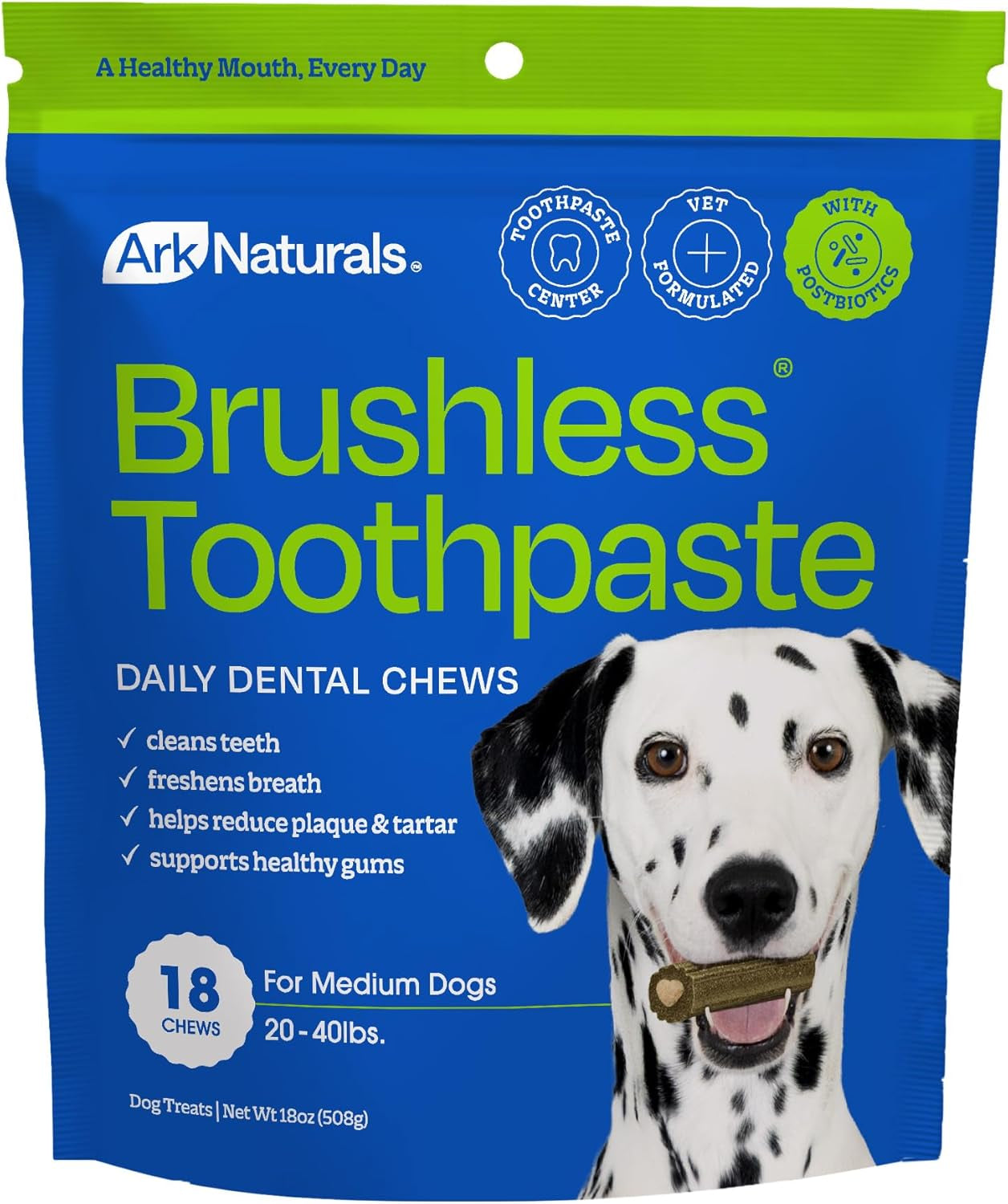 Brushless Toothpaste Dog Dental Chews - Medium Breeds (18 Ct) | Vet Formulated Dog Dental Chew with Toothpaste Center - Freshens Breath, Reduces Plaque & Tartar