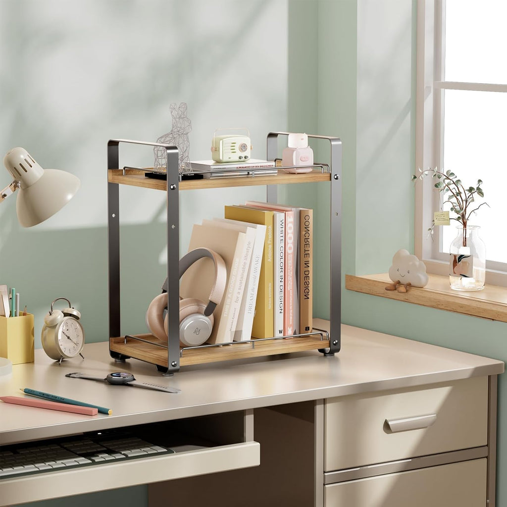 2-Tier Bathroom Counter Organizer, Wood Vanity Organizer Countertop for Skincare & Makeup, Multi-Purpose Vanity Bathroom Shelf for Coffee Station Kitchen Storage and Organization