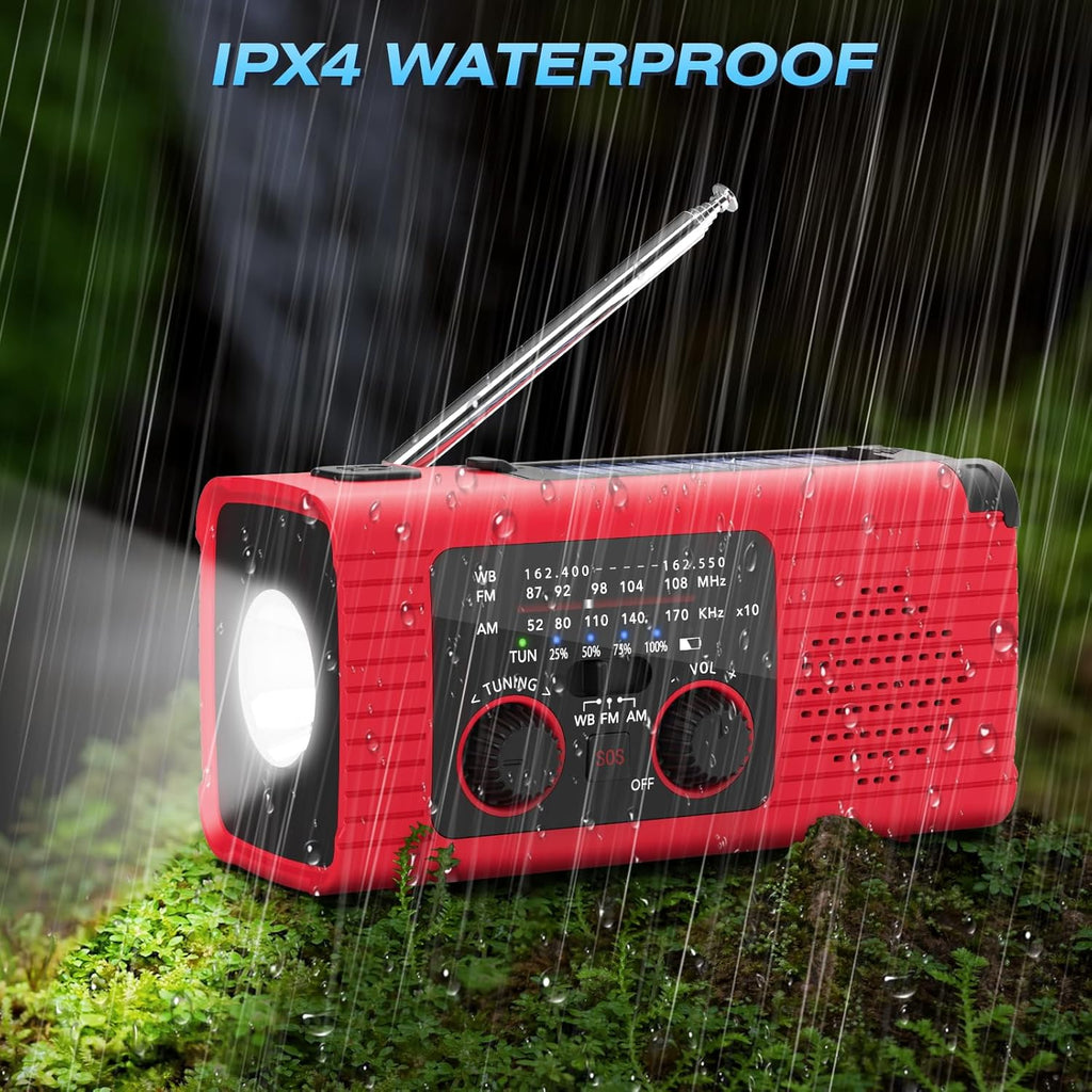 Emergency Weather Radio, 4000Mah NOAA Weather Radio Solar Charging | Hand Crank Radio & USB Charged, Radios Portable Am Fm with LED Flashlight, Reading Lamp, SOS Alarm for Emergency Situation