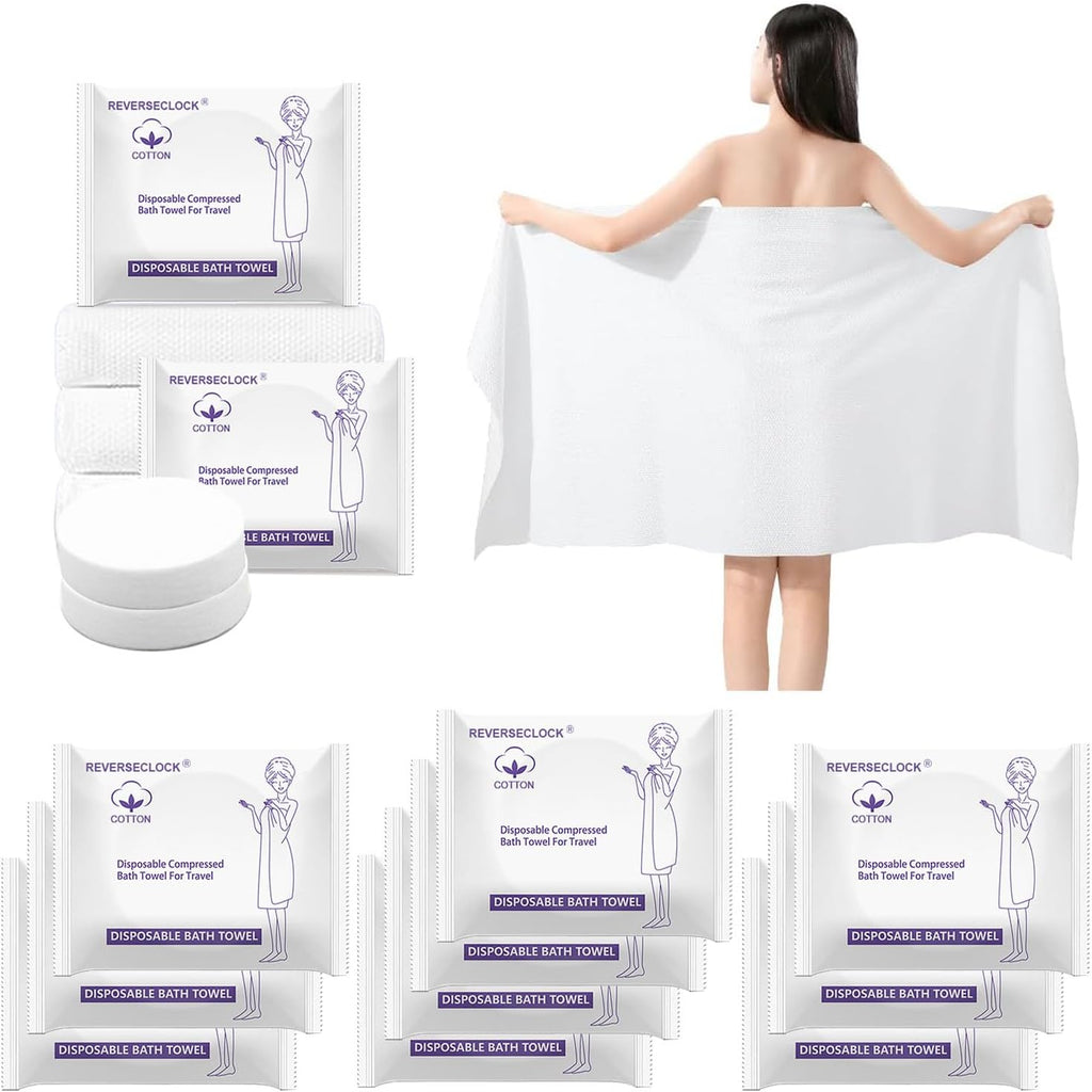 10 Pack Large Compressed Bath Towels Portable Lightweight Disposable Cotton Fiber Tablets Towel for Travel, Camping, Gym, Swimming, Beach (55" X 28")