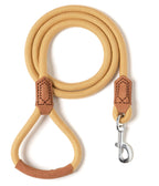 Dog Leash with Genuine Leather Connection/Handle, 4/5/6 FT | Rope Leash, Heavy Duty 360° Swivel Metal Clasp, for Small Medium & Large Dogs