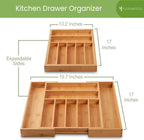 Bamboo Drawer Organizer - Expandable Silverware Organizer & Utensil Drawer Organizer, Cutlery Tray with Dividers, 7-9 Slots- Kitchen Organizer for Utensils & Flatware (Natural)