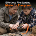 4 Inch Survival Ferrocerium Drilled Flint Waterproof High Spark Fire Starter | Ferro Rod Kit with Orange Paracord Landyard Handle and SS Striker