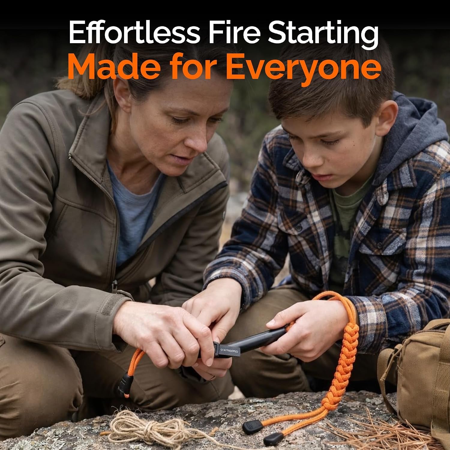 4 Inch Survival Ferrocerium Drilled Flint Waterproof High Spark Fire Starter | Ferro Rod Kit with Orange Paracord Landyard Handle and SS Striker