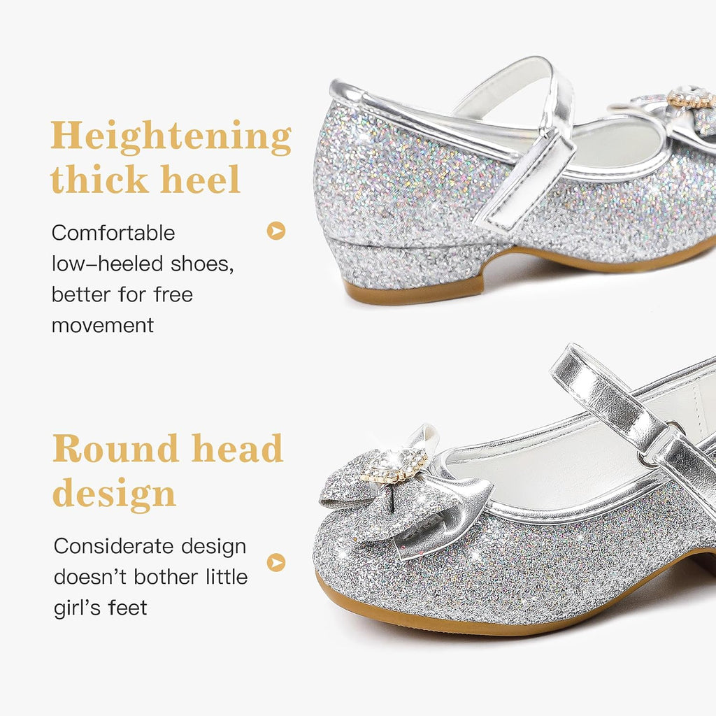 Girls Dress Shoes Mary Jane Wedding Flower Bridesmaids Heels Glitter Princess Shoes for Kids Toddler