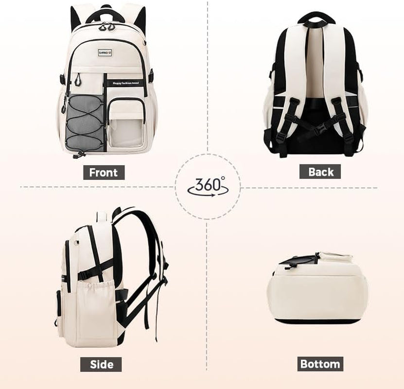 Laptop Backpack Large Cool Aesthetic Waterproof Hiking Travel Backpacks Multiple Pockets Book Bag for College Women Men (Black)