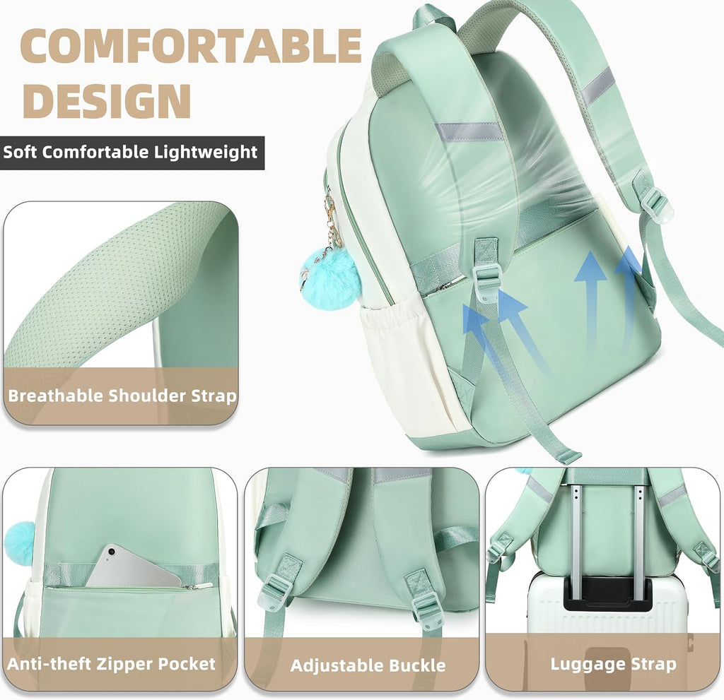 Backpack for Girls 15.6 Inch for School with Lunch Bag Pencil Case | 3PCS Cute Kids Laptop Backpacks Bookbag for Teen Girls Elementary Middle High School Bag College Students Travel Daypack