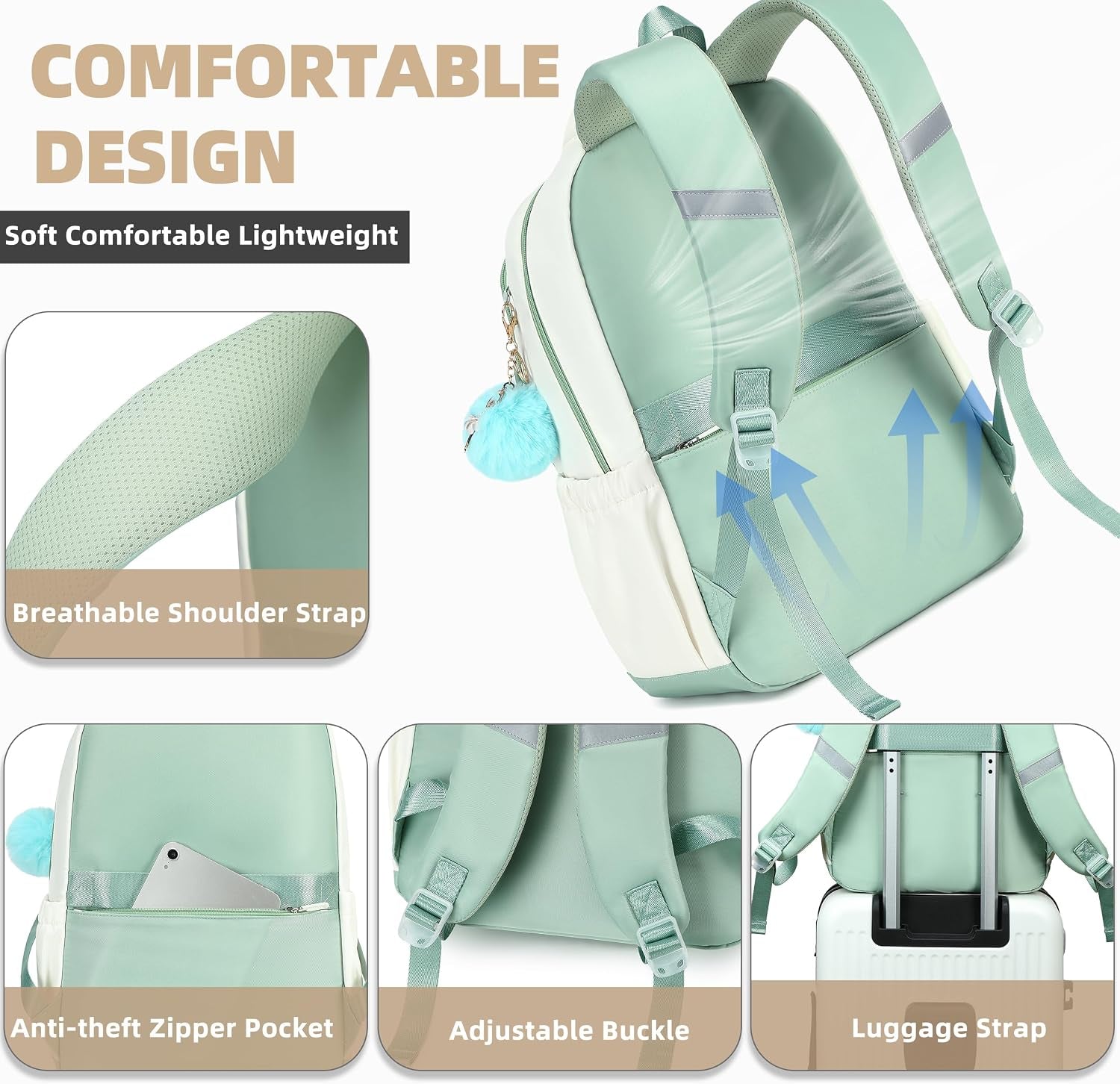 Backpack for Girls 15.6 Inch for School with Lunch Bag Pencil Case | 3PCS Cute Kids Laptop Backpacks Bookbag for Teen Girls Elementary Middle High School Bag College Students Travel Daypack