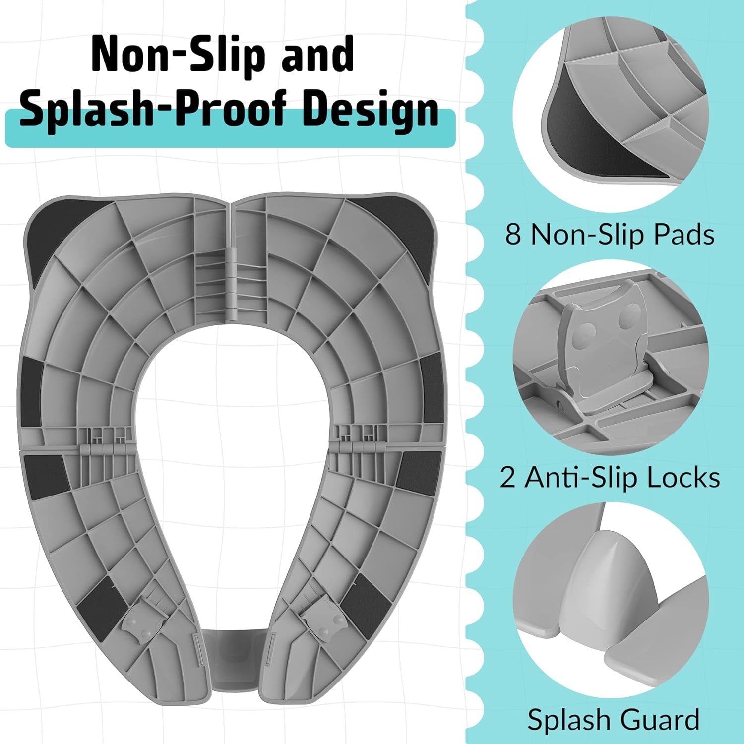 Travel Potty Seat for Toddler & Kid,  Portable Potty Seat with Storage Bag, Foldable Potty Seat for Toddler Travel, Non-Slip Potty Training Toilet Seat Cover with Splash Guard (Grey)