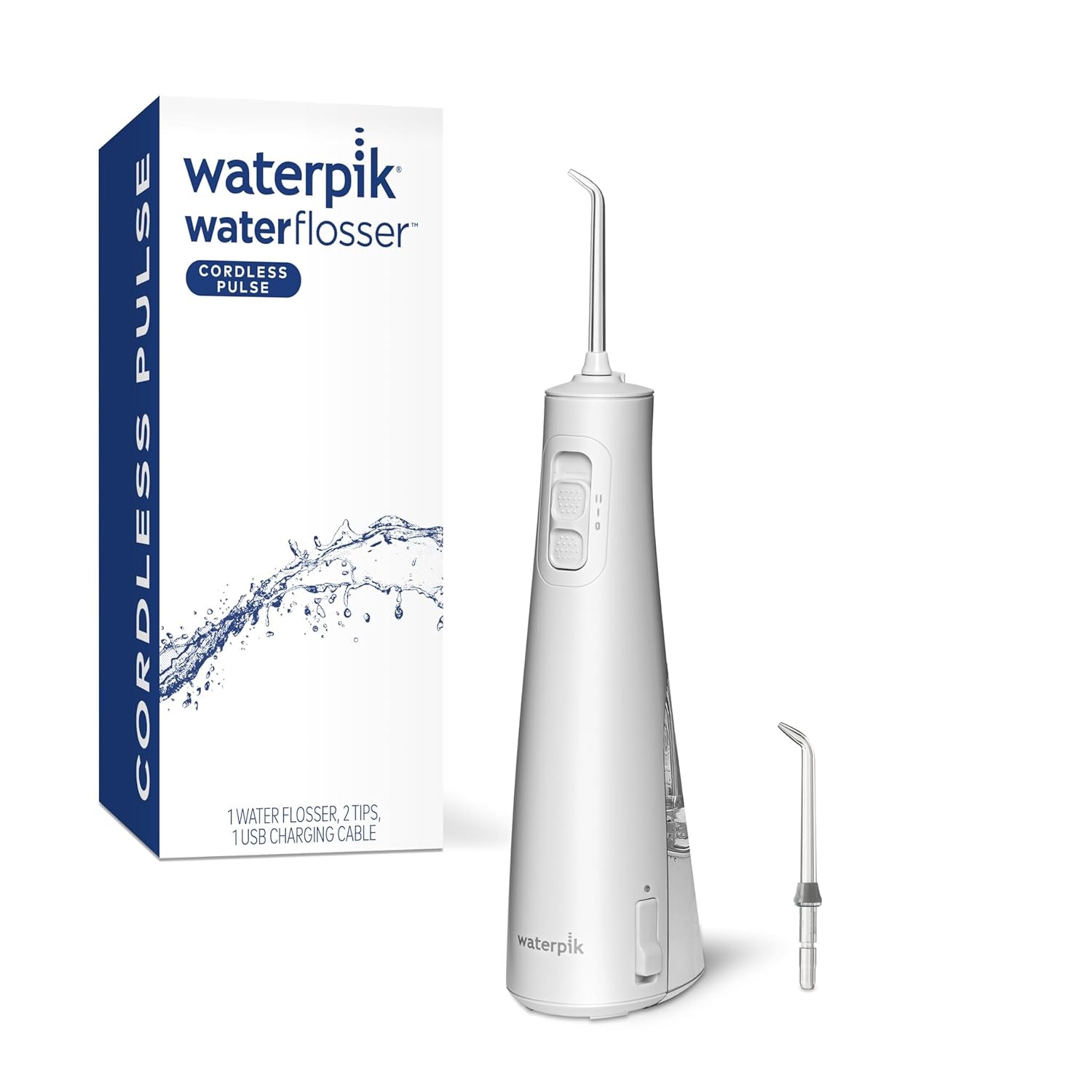Cordless Pulse Rechargeable Portable Water Flosser for Teeth, Gums, Braces Care and Travel with 2 Flossing Tips, Waterproof, ADA Accepted, WF-20 White