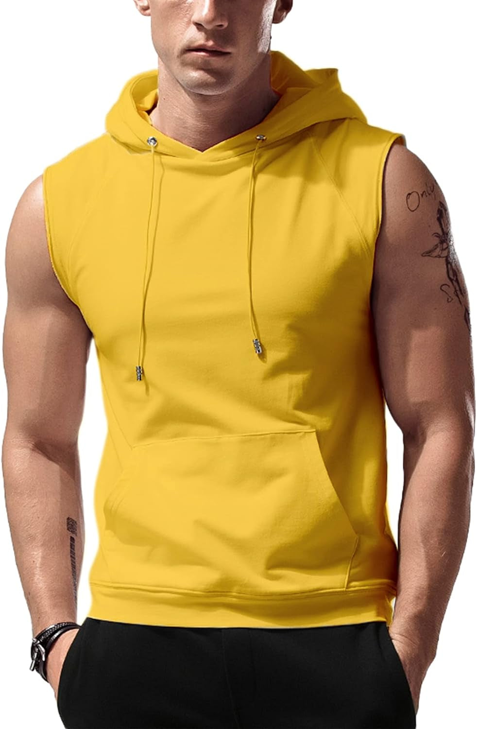 Men'S Workout Hooded Tank Tops Sleeveless Gym Hoodies Bodybuilding Muscle Cut off T-Shirts
