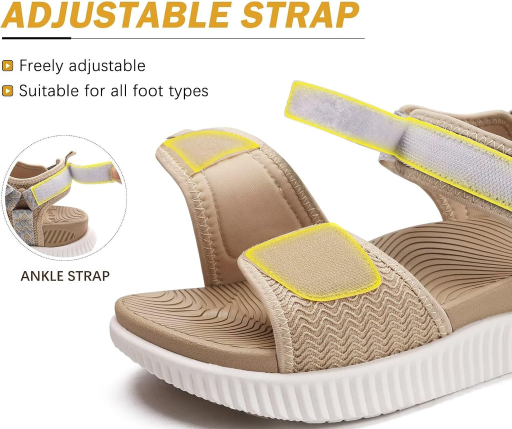 Womens Orthopedic Walking Sandals Ladies Recovery Sport Thick Athletic Cushion Outdoor Hiking Water Sandles Adjustable Strap Sandals with Comfortable Plantar Fasciitis Arch Support