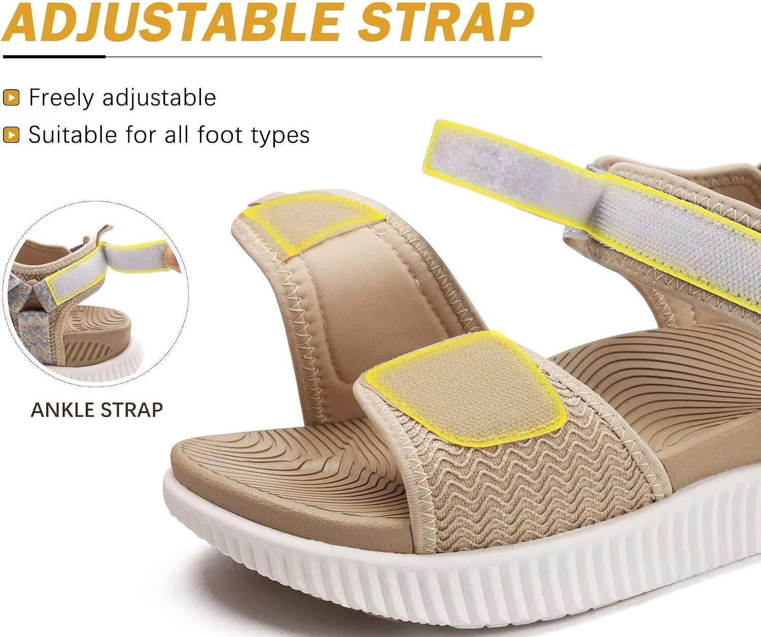Womens Orthopedic Walking Sandals Ladies Recovery Sport Thick Athletic Cushion Outdoor Hiking Water Sandles Adjustable Strap Sandals with Comfortable Plantar Fasciitis Arch Support