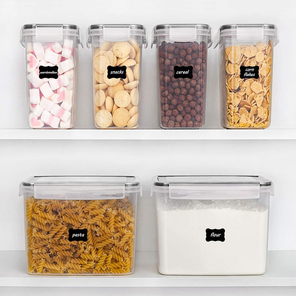 Airtight Food Storage Containers 6 Pieces - Plastic BPA Free Kitchen Pantry Storage Containers for Sugar,Flour and Baking Supplies - Dishwasher Safe - Include 24 Labels, Black | Airtight Bpa-Free Containers Keep Baking Supplies Fresh. Dishwasher Safe Set