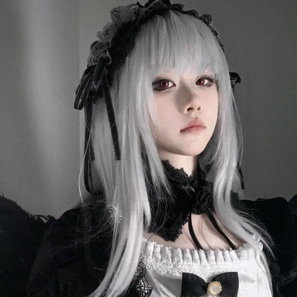 Hair Cap+32Inch/80Cm Silver Wig for Women Cosplay Wig, Peluca Larga Plateada for Anime Cosplay Women Halloween Costumes, Silver White Wig Straight Wig for Halloween Party