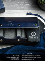 Watch Case Travel Organizer - Watch Roll Case - 3 Watch Case Display Storage - Watches Accessory Gift - Midnight Blue Leather