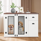 44 Inch Dog Crate Furniture, Large Dog Crate Furniture with Drawer Sand Side Cabinets, Wooden Dogs Kennel Indoor for Small Medium Large Dogs, White