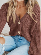 Women'S Chunky Knit Open Front Cardigan Sweaters Fall Outfits | V Neck Button Loose Short Cardigan Outerwear Coats, Slouchy Drop Shoulder Loose Cute Sweaters, Fall Clothes for Work & Office