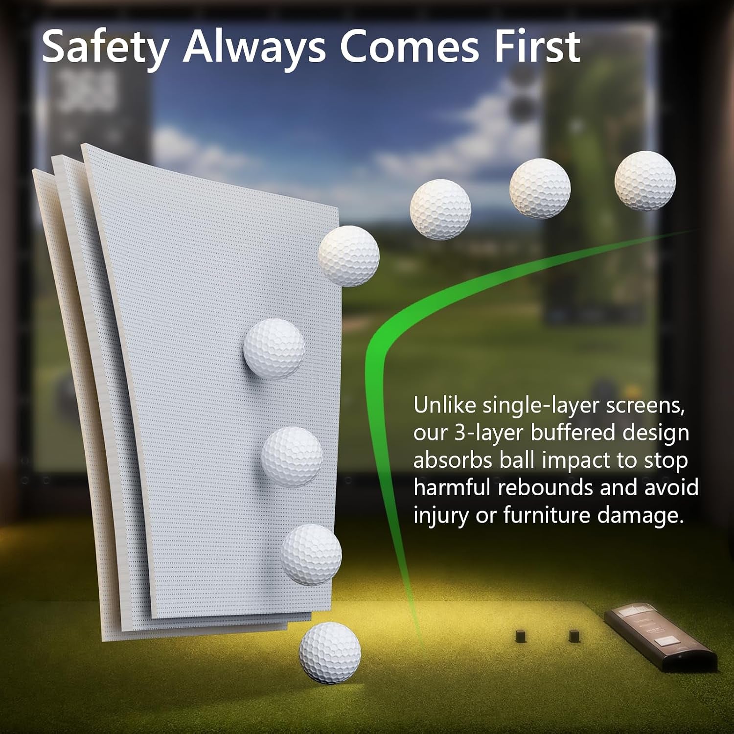 Golf Simulator Impact Screen, Triple Layer Projection Screen for Home, 3 Layer Pull down Golf Projector Screen, Ultra Clear Golf Simulators Screen for Home Golf Practice (10'×8')