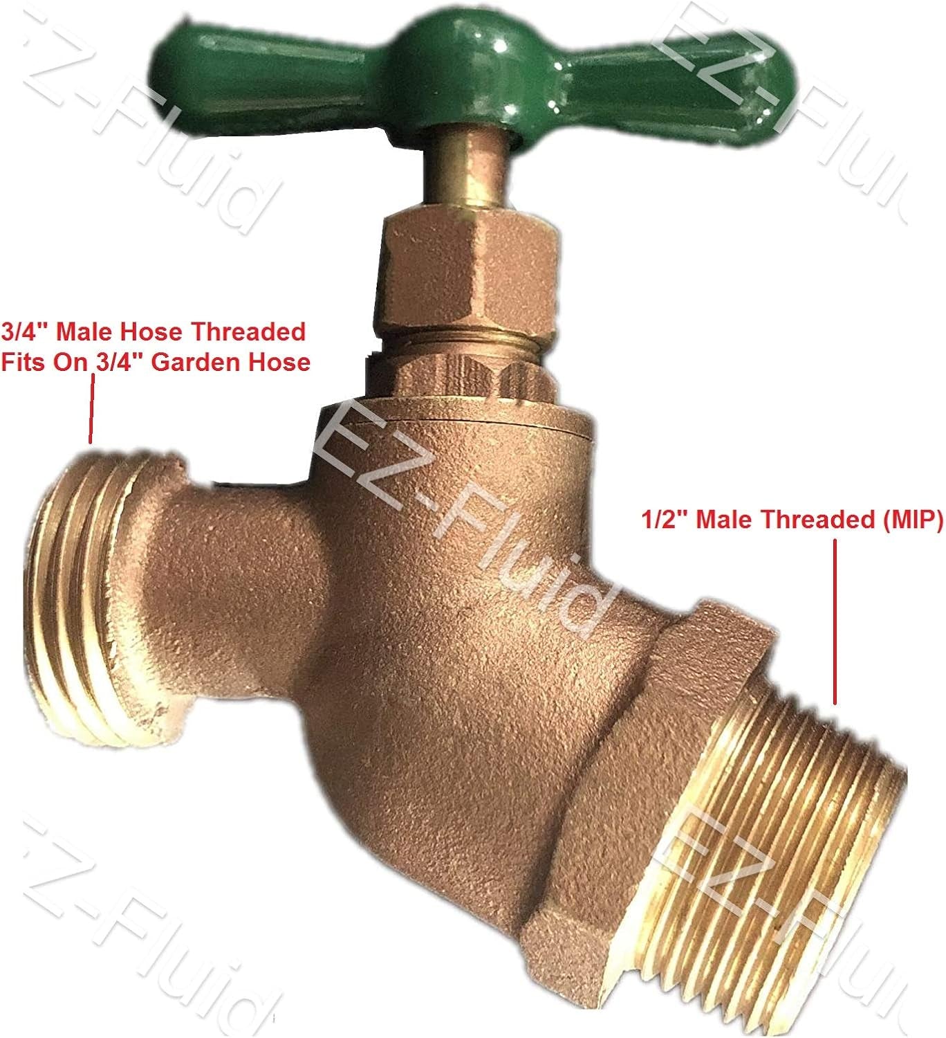 1/2" MIP X 3/4" MHT Heavy Duty Brass Hose Bibb, Outdoor Water Spigot Hose Faucet, No-Kink Garden Hose Shut off Valve, Male Hose Thread Outlet, outside Faucet Replacement Connector(1)