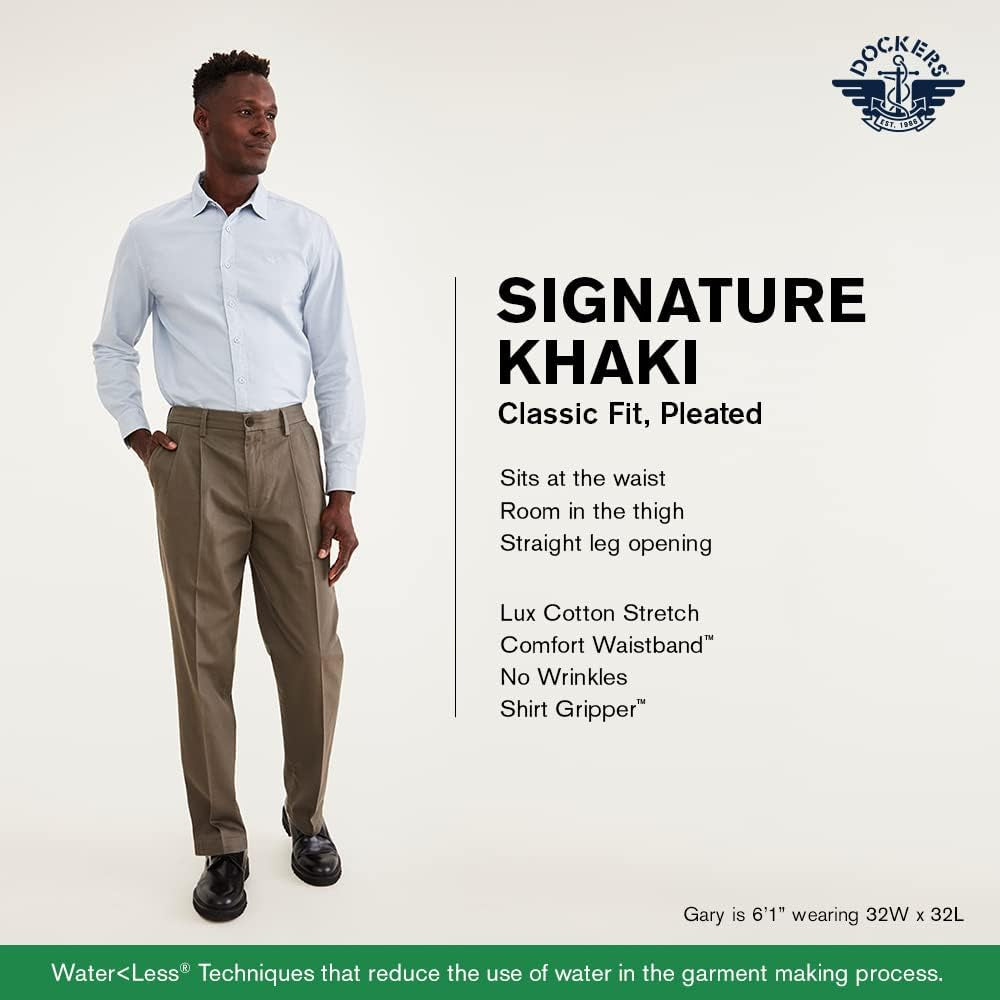 Men'S Classic Fit Signature Lux Cotton Stretch Pants-Pleated (Regular and Big & Tall)