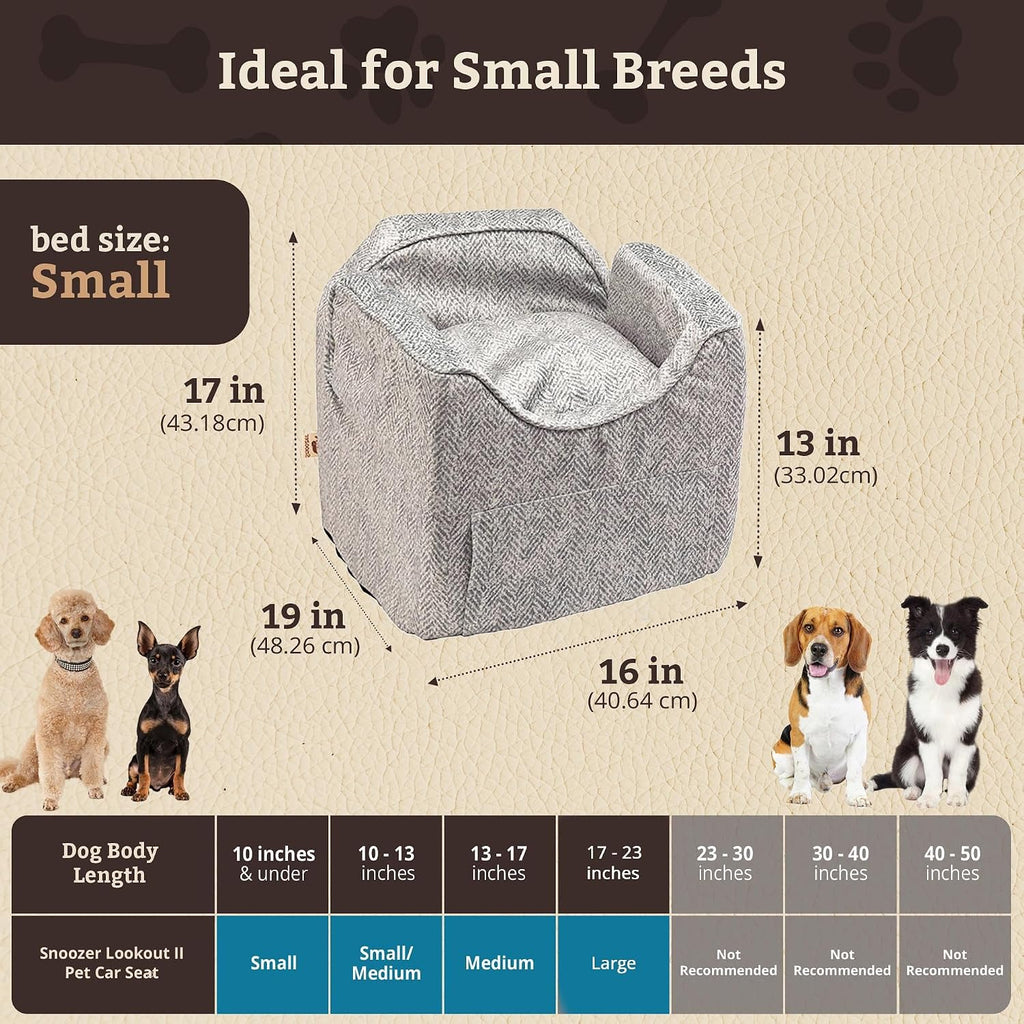 Dog Car Seat for Dogs up to 18Lbs, Lookout II, Palmer Dove (S) | Dog Booster Car Seat with Storage Tray, Elevated View Helps Alleviate Travel Sickness & Fear, Removable Washable Cover