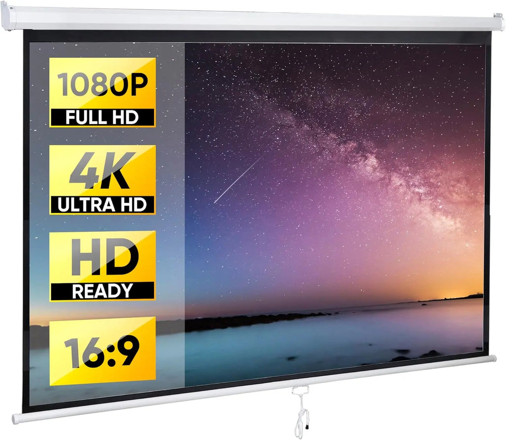 Projector Screen Pull down 80 Inch 16:9 HD Projection Screen Folding Home Theater Portable Indoor Outdoor Movie Screen