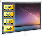 Projector Screen Pull down 80 Inch 16:9 HD Projection Screen Folding Home Theater Portable Indoor Outdoor Movie Screen