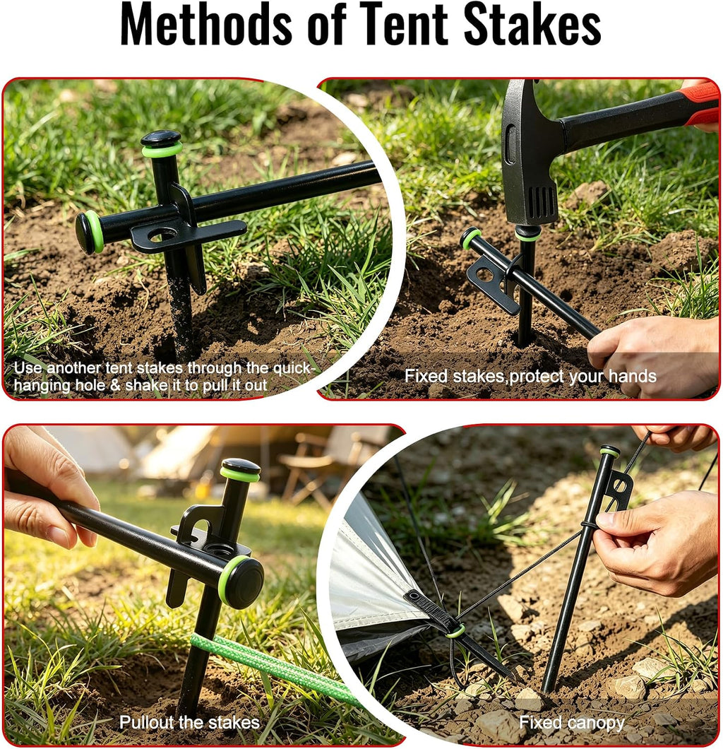 12 Pack Tent Stakes Heavy Duty Tent Stakes with Camping Hammers | Tent Accessories Carbon Steel Construction for Outdoor Camping, Hiking, Lawn Construction, Survival