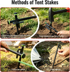 12 Pack Tent Stakes Heavy Duty Tent Stakes with Camping Hammers | Tent Accessories Carbon Steel Construction for Outdoor Camping, Hiking, Lawn Construction, Survival