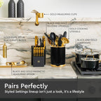 Black and Gold Utensil Holder with Built-In Spoon Rest | 2-Piece Black and Gold Spatula Holder, Kitchen Accessory, Utensils Not Included