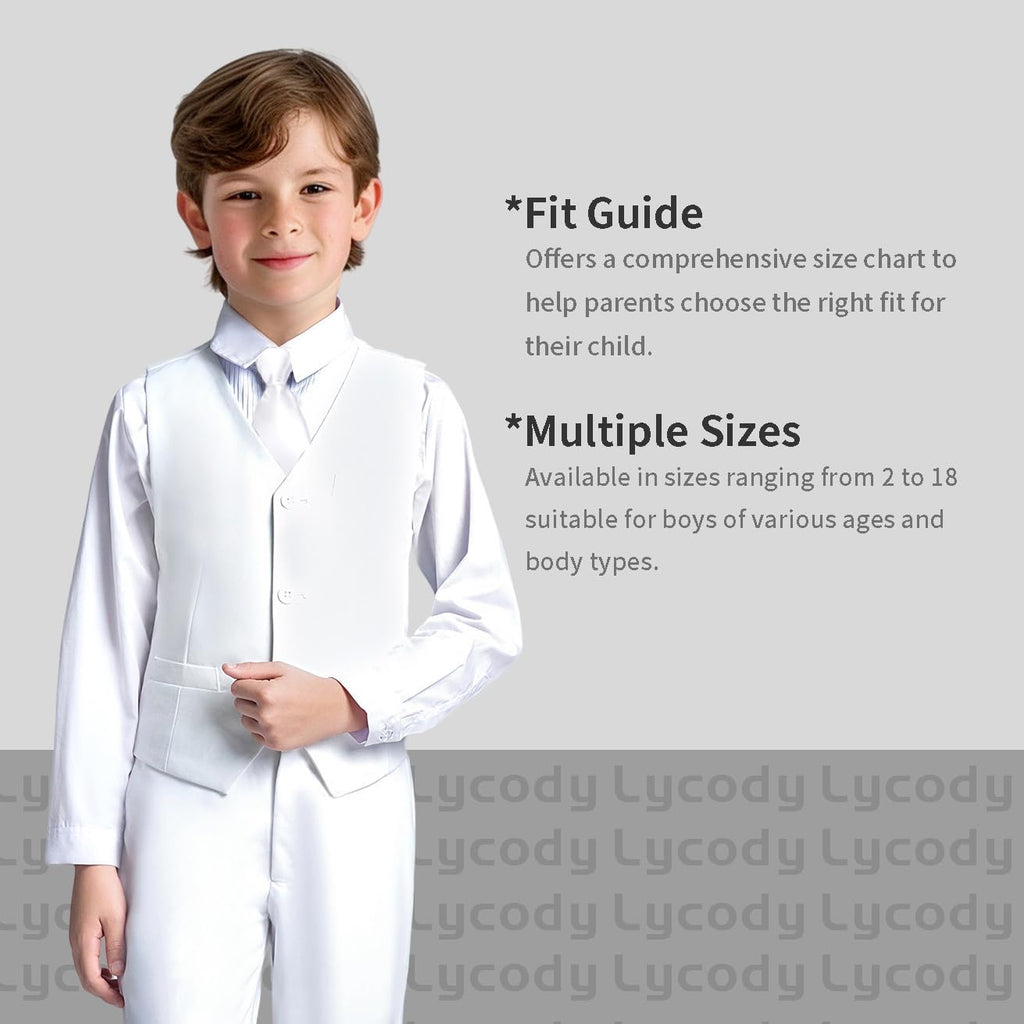 Boys Suit Vest Set Formal Dress Suits Wedding Outfit Dresswear | 4 Piece Suit for Boys, Ring Bearer Outfit, Dress Clothes, Adjustable Waist, Size 2T-18