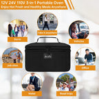 Portable Oven, Electric Lunch Box Food Heater - 12V/24V/110V 3-In-1 Car Food Warmer - Mini Personal Microwave Heated Lunch Box Warmer for Car, Truck, Travel, Office & Home Use - Black