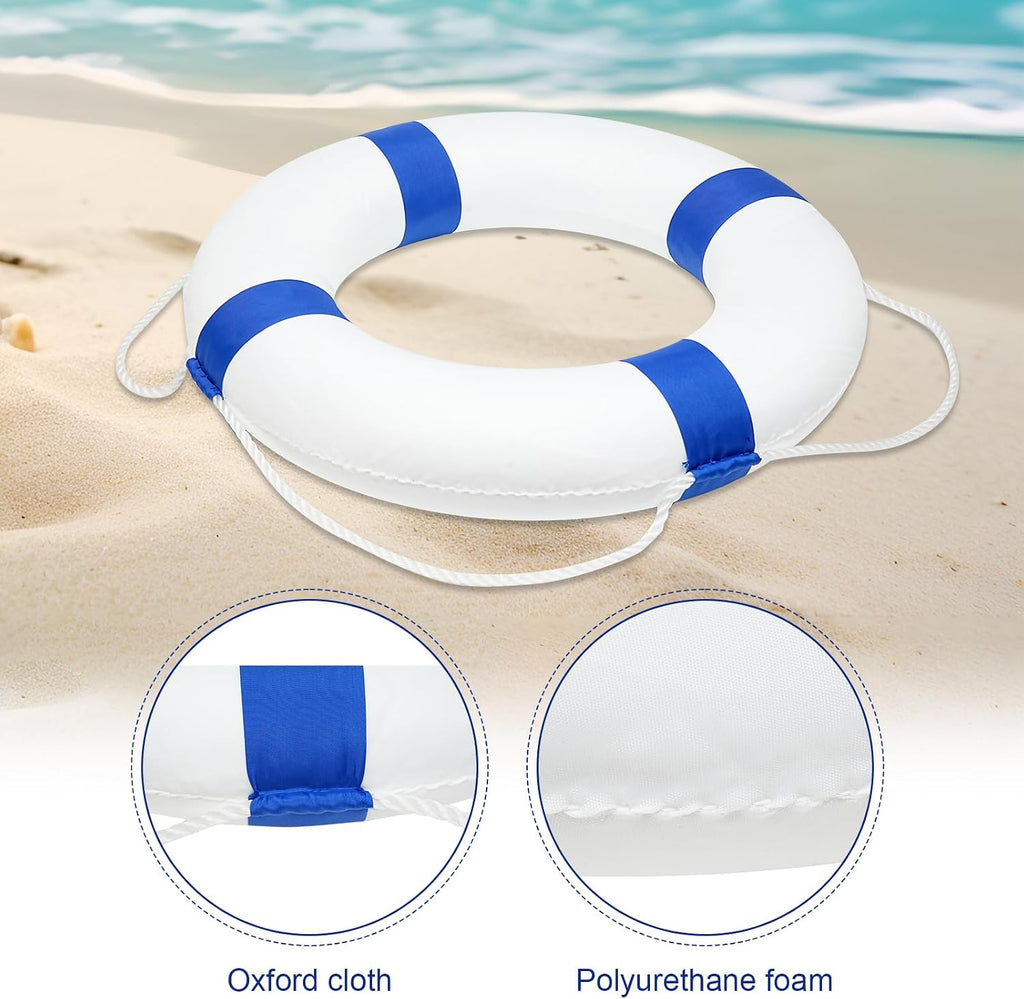 Pool Life Ring Buoy Life Preserver Ring with Lifesaving Rope Reflective Tape Yard Wall Decoration 10.6"/19.68"