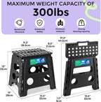 Folding Step Stool 13 Inch,300Lbs Foldable Stool for Adults & Kids | Stepping Stool Black,Non-Slip Plastic Compact Foot Stool with Carry Handle,Lightweight for Bathroom Kitchen Bedroom Garden