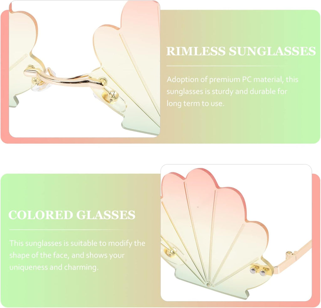 Seashell Sunglasses: Shell Shaped Eyeglasses, Fashion Rimless Wave Sunglasses for Girls Women