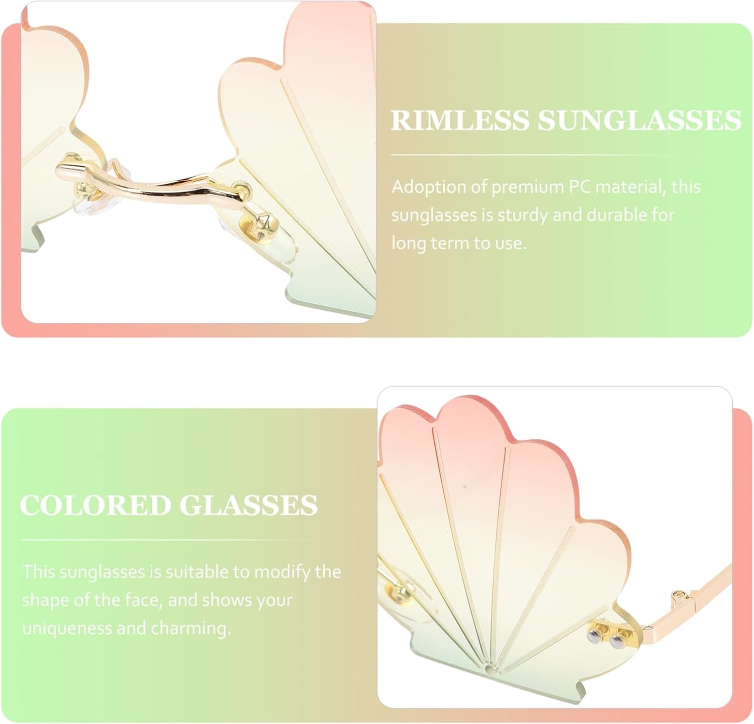 Seashell Sunglasses: Shell Shaped Eyeglasses, Fashion Rimless Wave Sunglasses for Girls Women