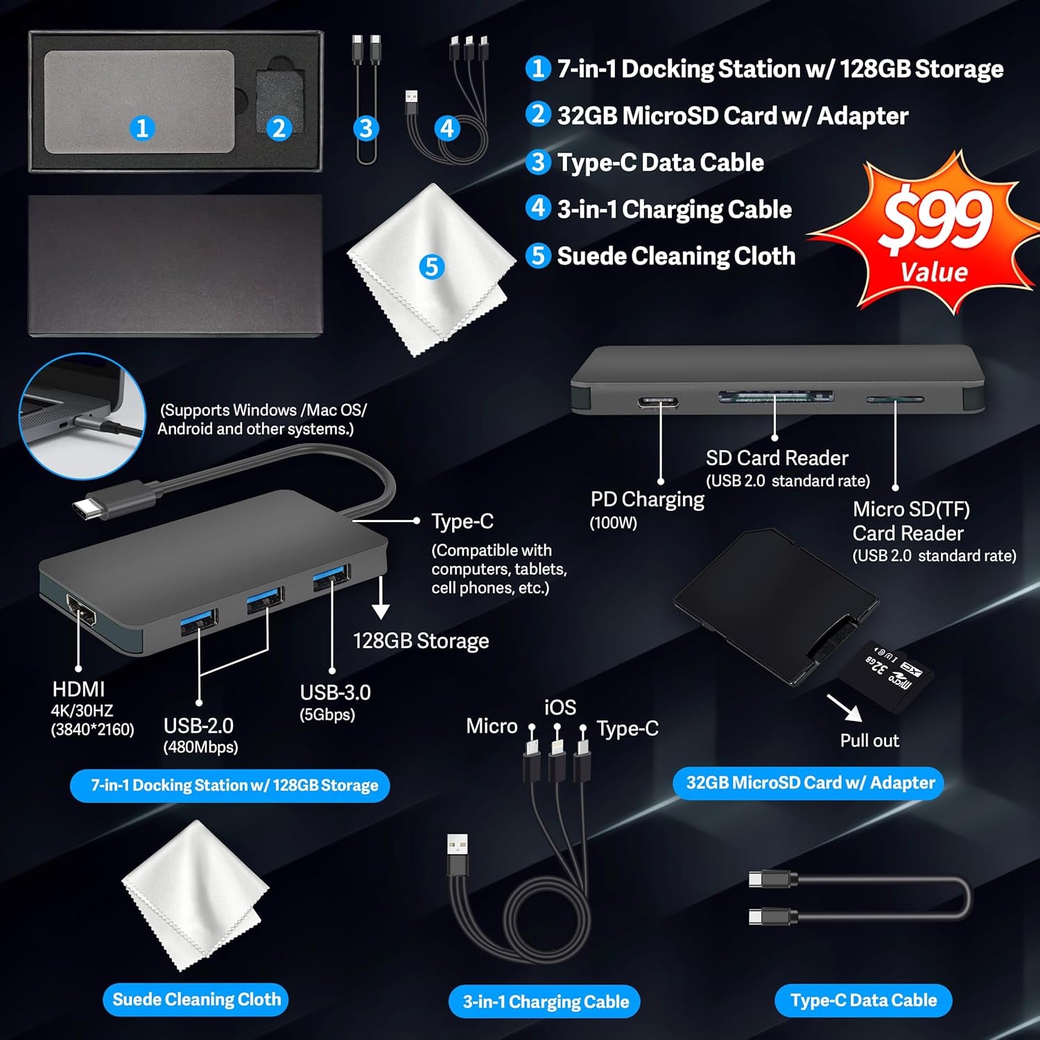 Stream 14" HD Brightview Laptop, Intel Celeron N150, 16GB RAM, 288GB Storage (128GB UFS + 160GB Docking Station Set), Intel UHD Graphics, 720P Webcam, Wi-Fi, 1 Year Office 365, Win 11 S, Gold