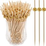 200 Pcs Cocktail Picks, 4.7 Inch Toothpicks for Appetizers, Bamboo Cocktail Sticks Skewers for Drinks, Desserts, Charcuterie, Wedding Party Fancy Toothpicks, Gold Pearl Mini Food Picks Decorative